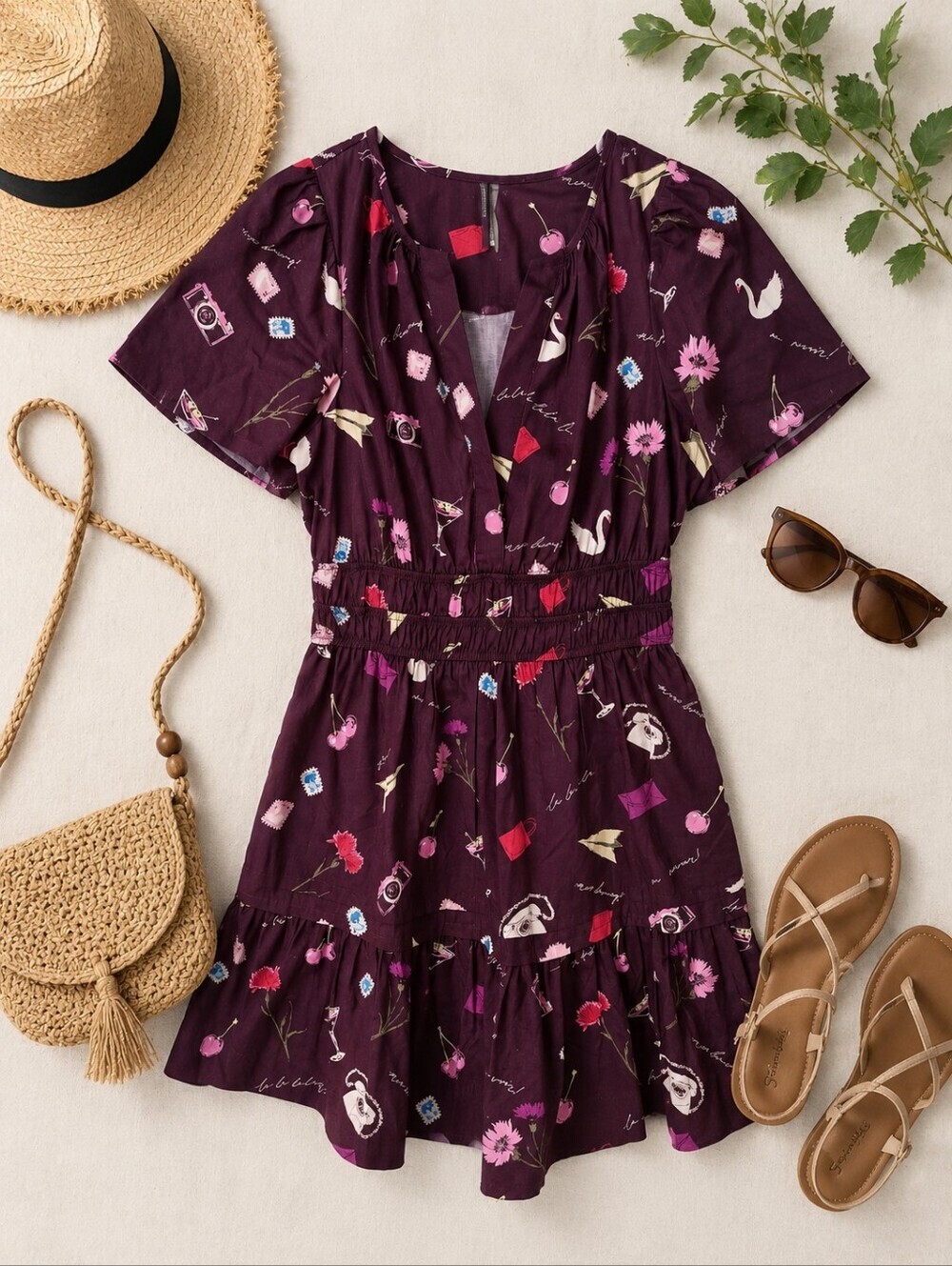 Anthropologie Sommerset Plum Whimsical Cotton Mini Dress. Ladies S